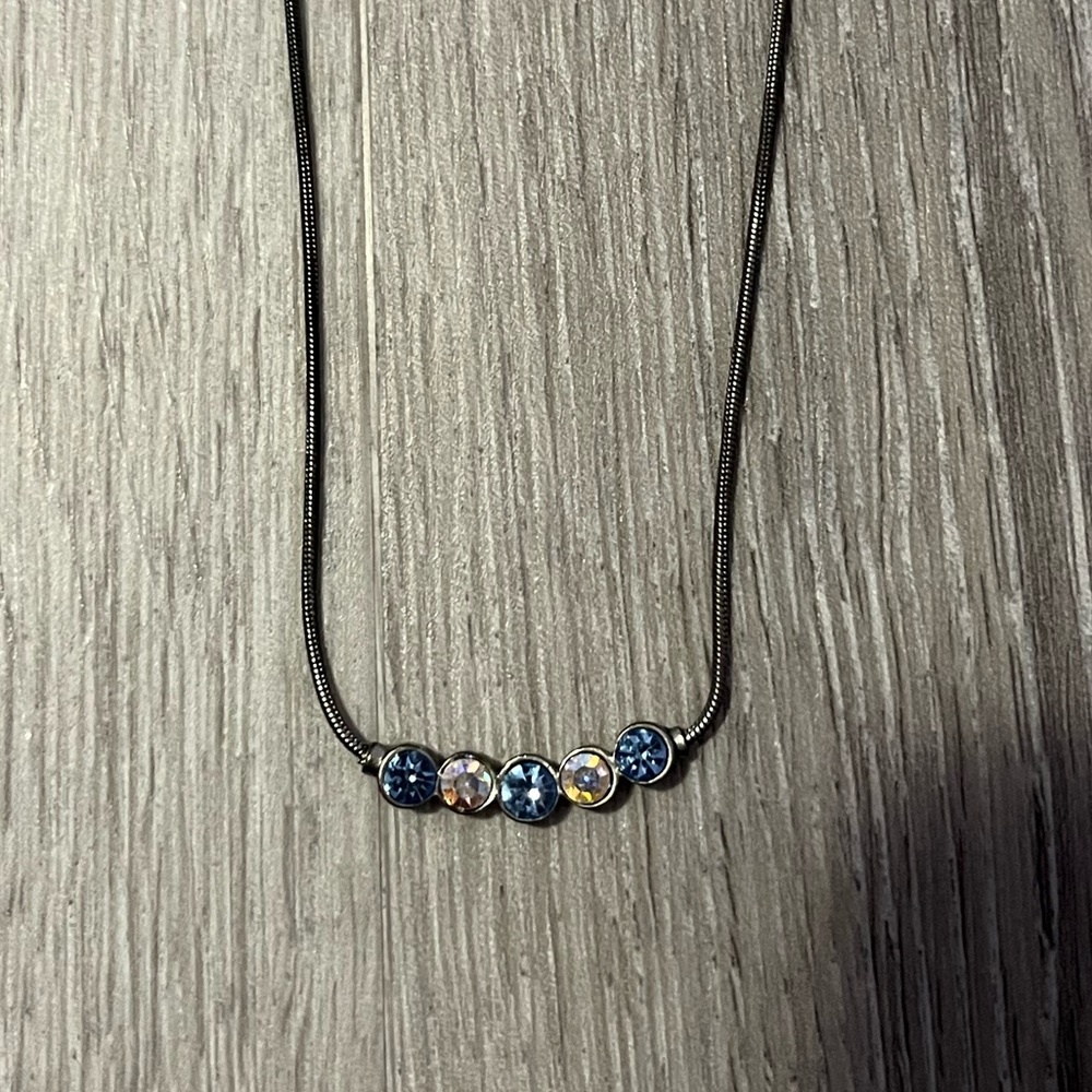 Baby blue silver rhinestone necklace